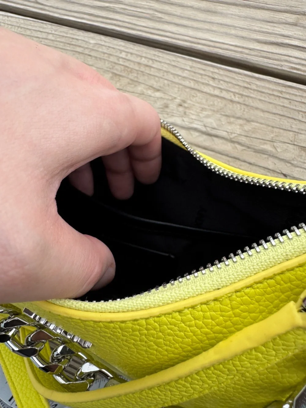 Neon lemon-yellow chain bag by DKNY (has a defect)